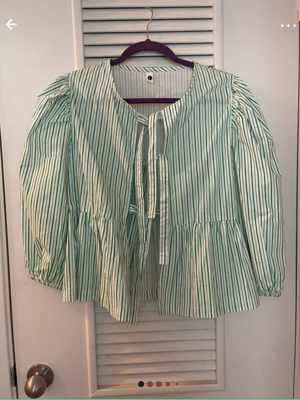 Striped Peplum Tie-Front Blouse in Mint and White